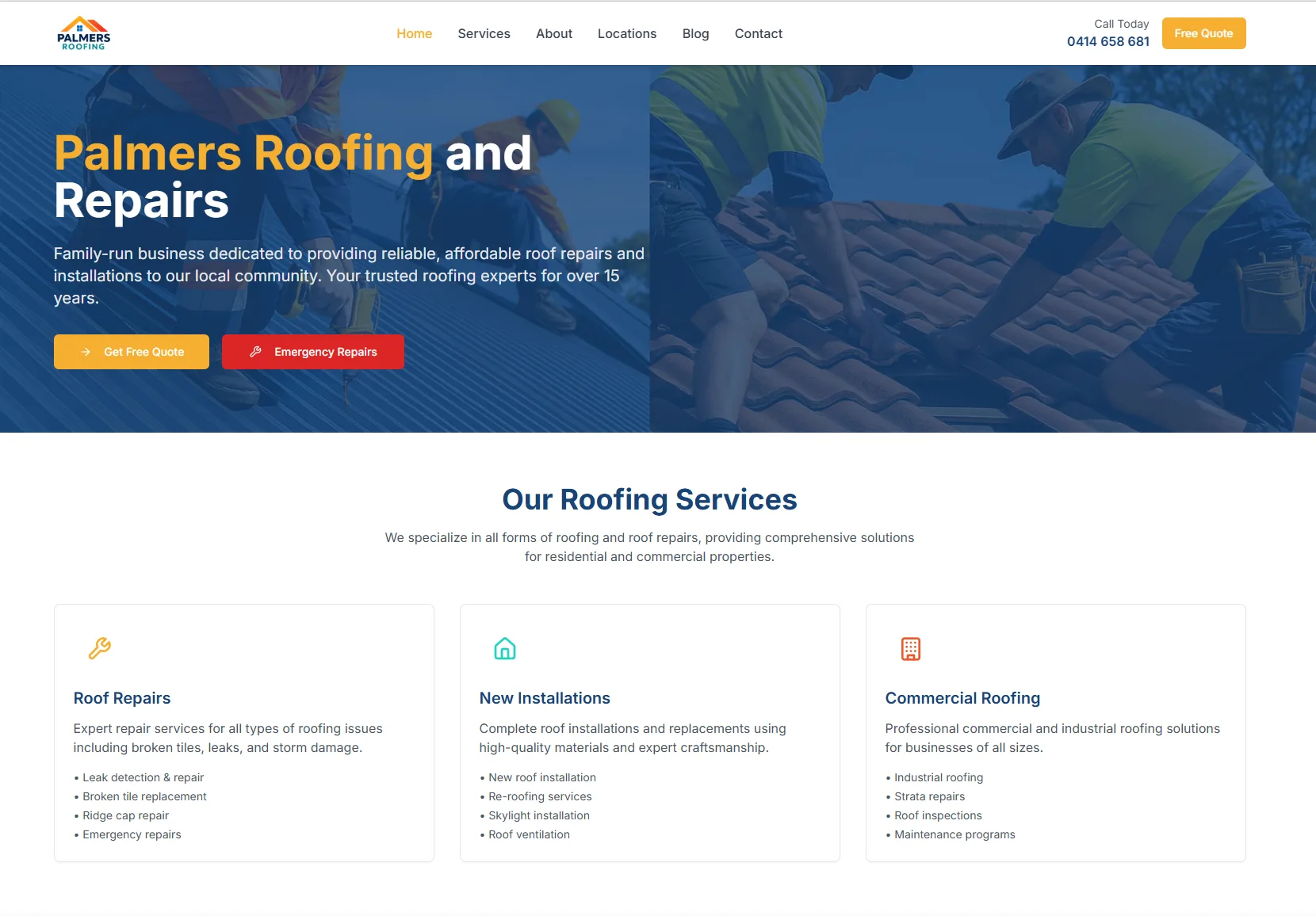 Palmers Roofing website designed by SuccessWithMark.Rocks