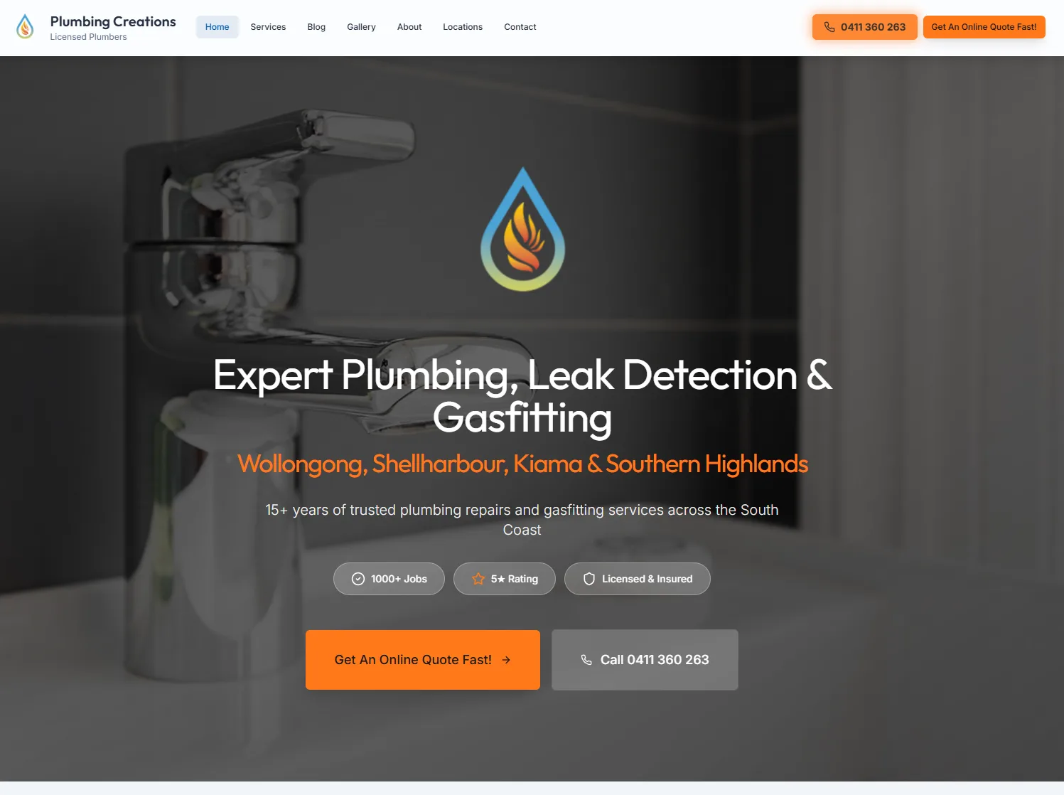 Plumbing Creations website designed by SuccessWithMark.Rocks