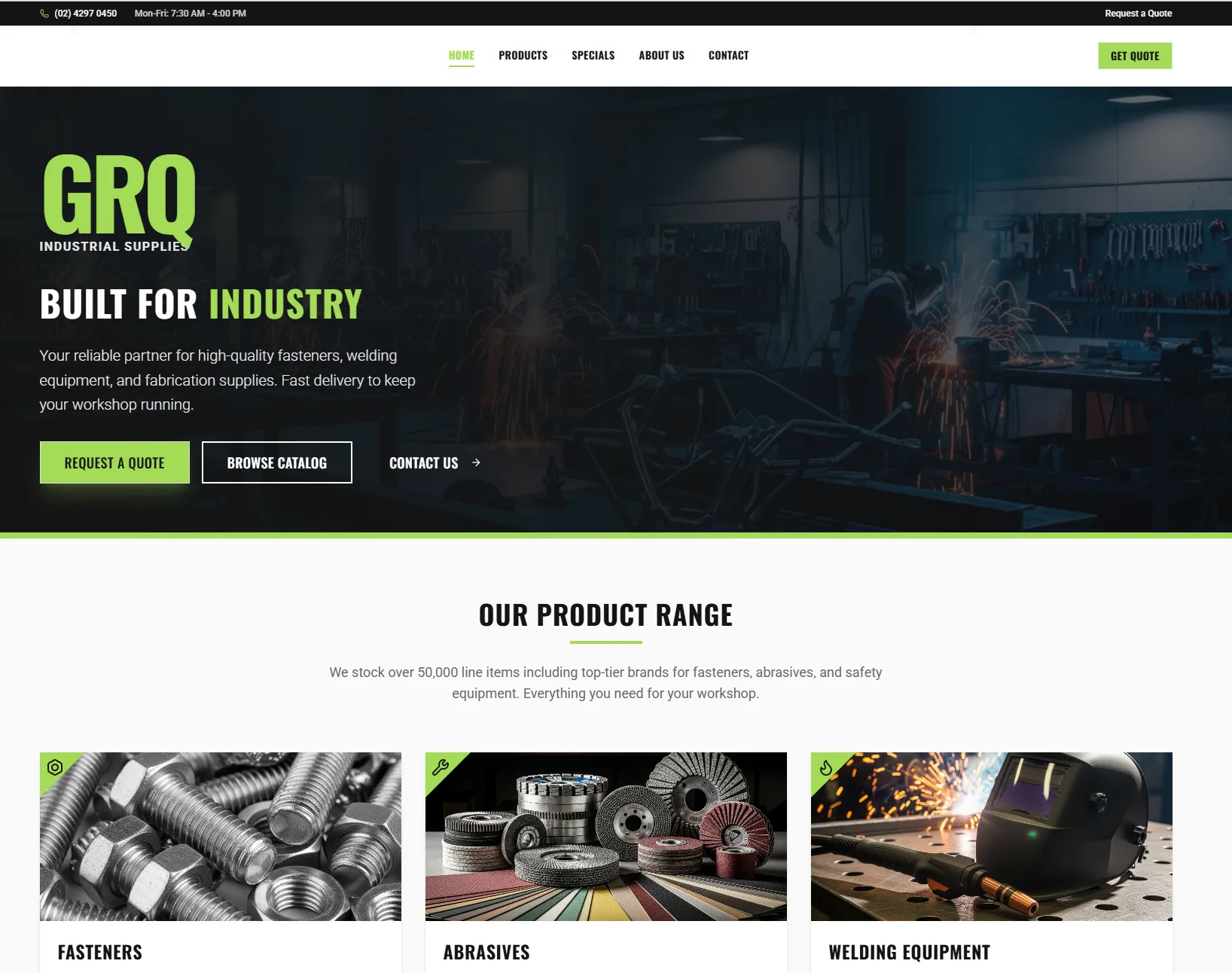 GRQ Industrial Supplies website designed by SuccessWithMark.Rocks