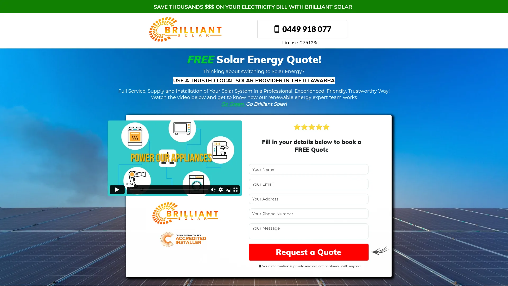 Brilliant Solar website designed by SuccessWithMark.Rocks